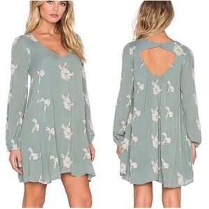Free People Emma’s Embroidered Dress in Misty Green
